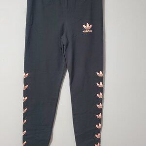 Adidas Girl Tights Black with Pink Trefoil symbols Size Medium